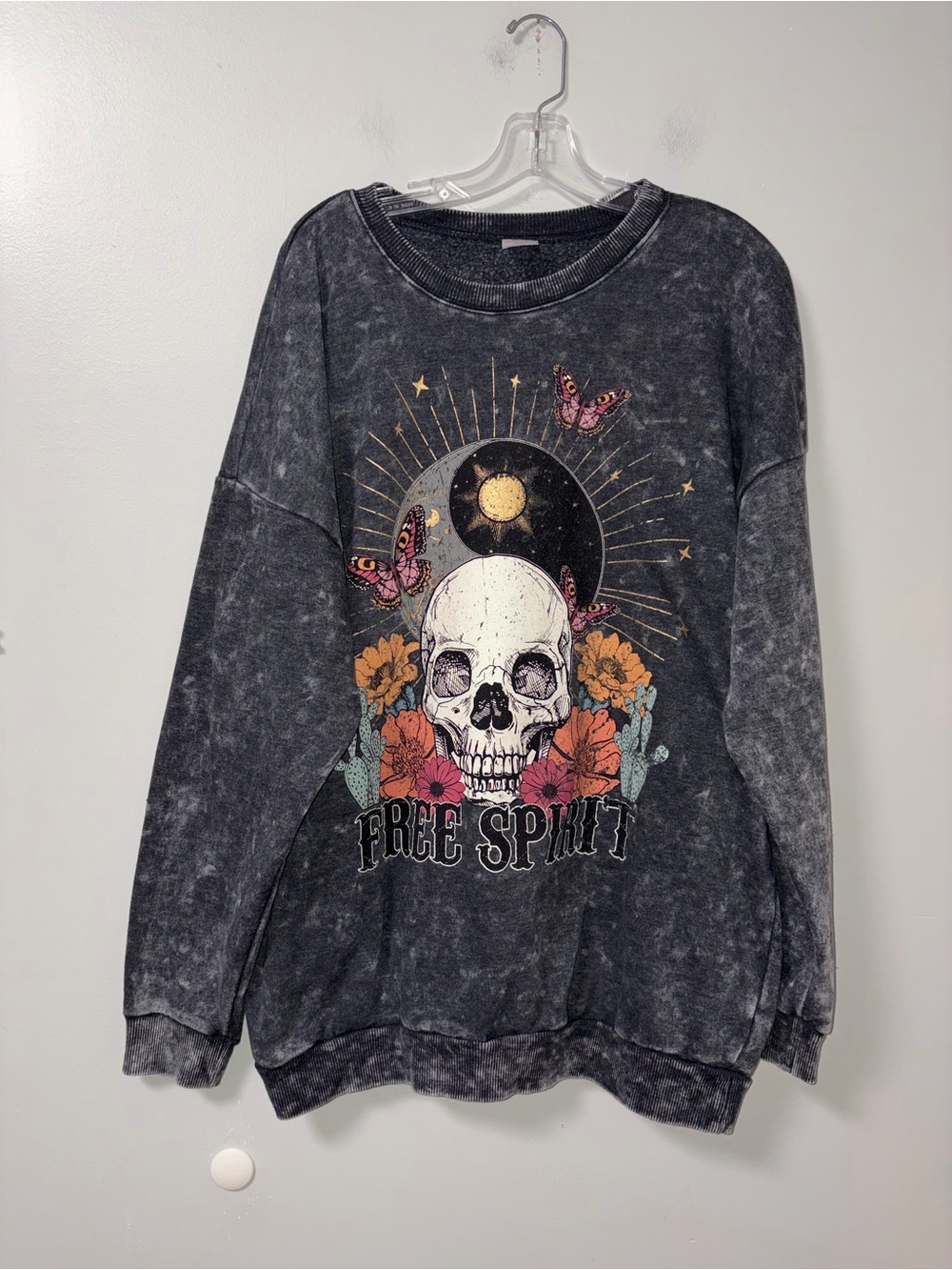 No Boundaries Oversized Gray Acid Wash Free Spirit Sweatshirt Goth Jrs XXL